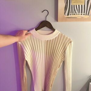 Cream Ribbed Knit Sweater